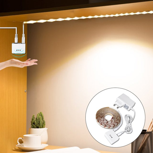 Aamasun LED Streifen mit Hand-Wisch-Sensor, dimmbar und wasserdicht, weiß, 12V DC, ideal für Küche, Schrank und Treppen - Bild 1