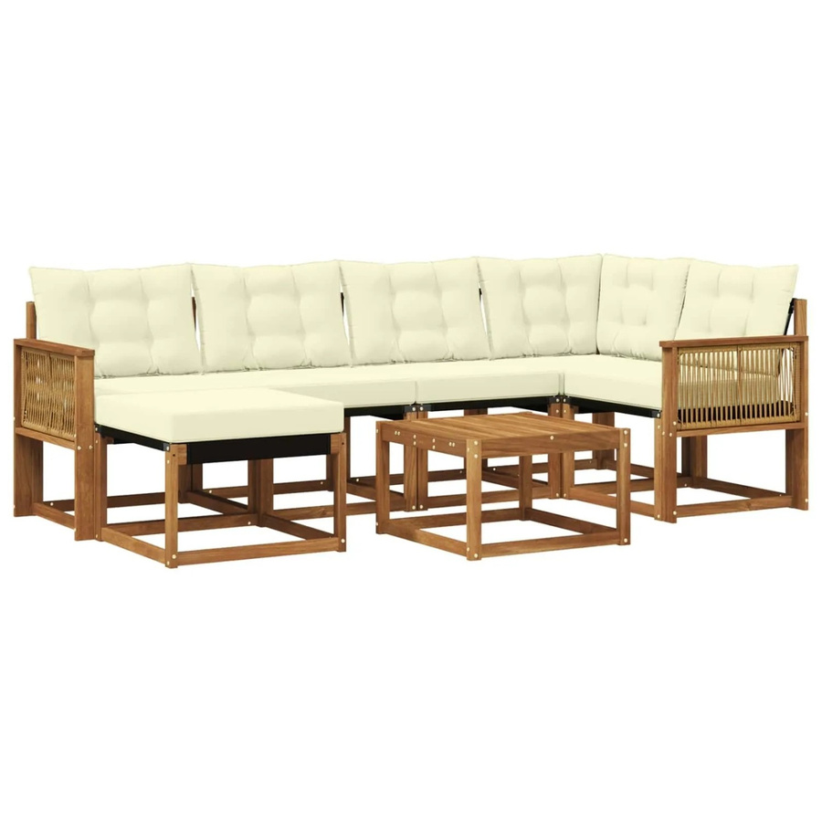vidaXL Outdoor-Sofagarnitur L-Form aus Akazienholz und Textilene mit 7 Kissen in Beige - Bild 2