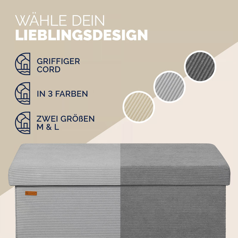 Faltbare Sitzbank von CASARIA aus Cord und MDF in Grau, B/T/H: 76 x 38 x 38 cm - Bild 4