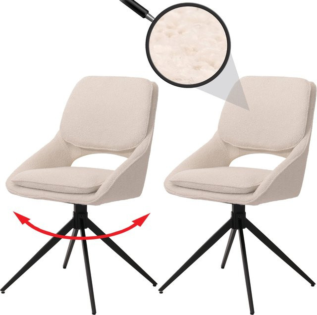 2er-Set MCW Esszimmerstuhl N73 drehbar mit Auto-Return in Beige aus Textil Boucle - Bild 1