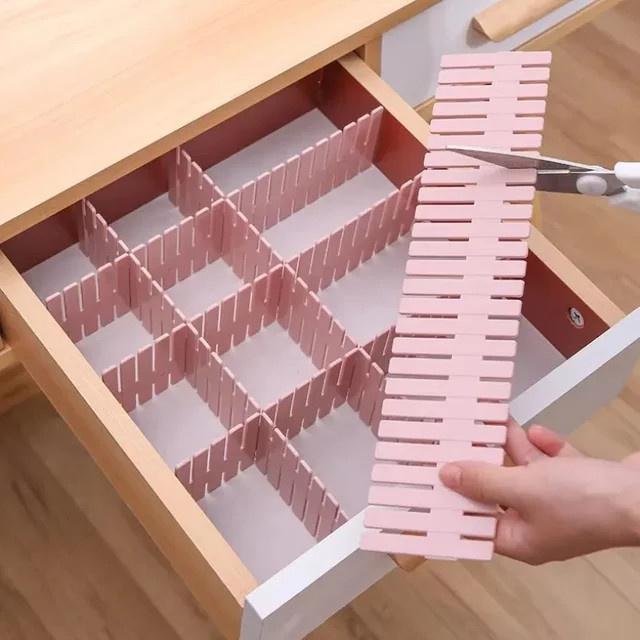 4er Set Einstellbare Schubladen-Organizer aus Kunststoff in Pink für Schrank und Schreibtisch - Bild 1