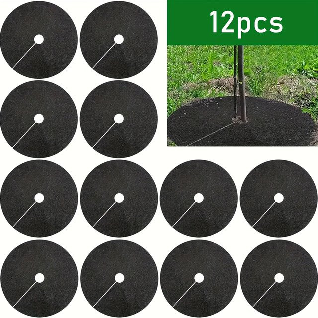 10 Stück Vlies-Baum-Mulch-Ring als verdickte Baumschutzmatte und Pflanzenabdeckung in Schwarz - Bild 1