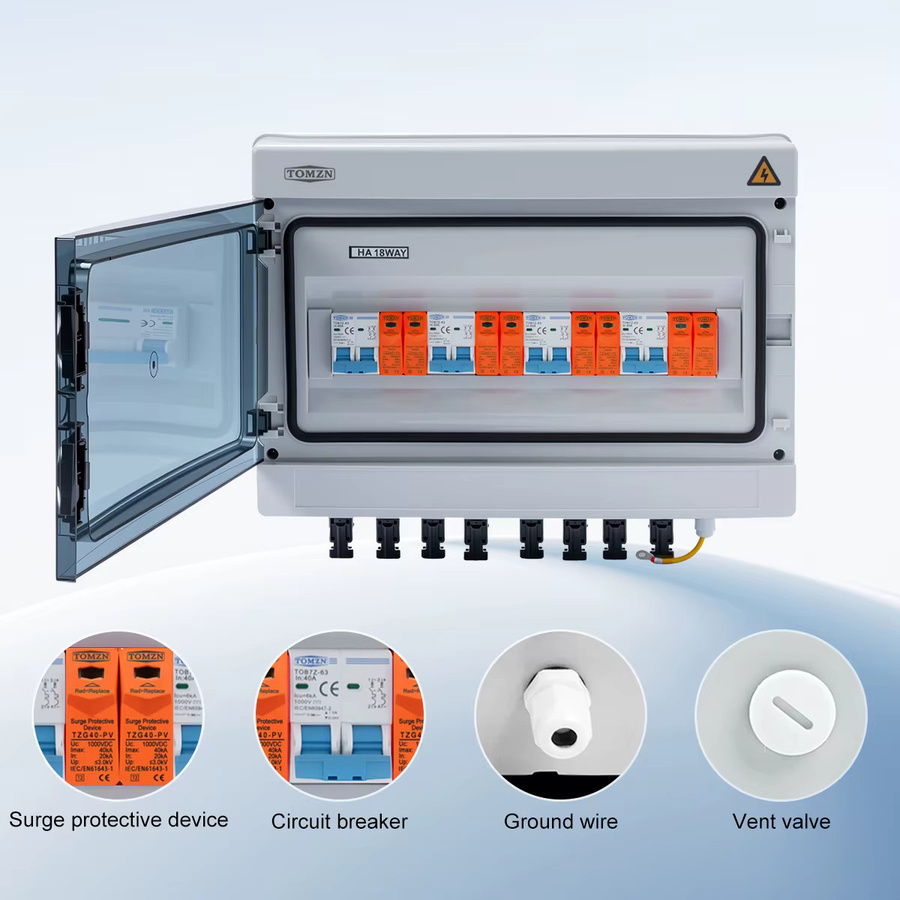 TOMZN Solar Photovoltaik PV-Combiner-Box mit Blitzschutz, 4 Eingänge, 4 Ausgänge, 1000VDC, MCB, SPD, wasserdicht IP65, 18-Wege-Verteiler - Bild 3
