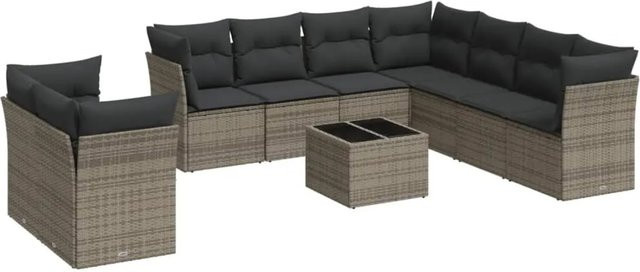 vidaXL 10-tlg Garten-Sofagarnitur aus Poly-Rattan mit Kissen in Grau - Bild 1
