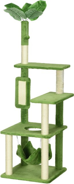 PawHut Kratzbaum für Katzen in Grün und Beige mit Hängematte, Höhle, integriertem Spielzeug und Sisalkratzstamm, Höhe: 142 cm - Bild 1