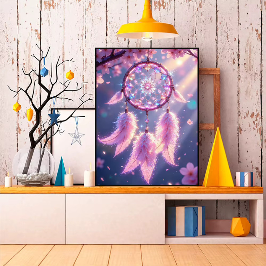 EverShine 5D-Diamantgemälde Traumfänger mit Kirschblüten und Federn als DIY Mosaik-Stickerei für deine Heimdekoration - Bild 3