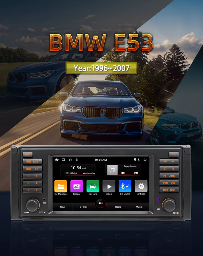BQCC Auto Multimedia Player für BMW E53 mit GPS, WiFi, CarPlay, Bluetooth und Rückfahrkamera in Schwarz - Bild 2