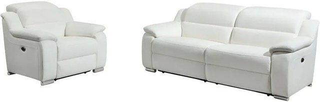 Vente-unique Couchgarnitur Arena mit Sessel aus Leder in Weiß, Breite: 202 cm, Breite Sessel: 100 cm - Bild 1
