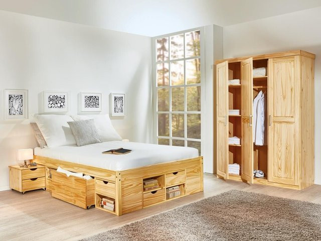 Funktionsbett Claas aus Massivholz Kiefer in Natur Braun mit Liegefläche B: 160 cm, L: 200 cm - Bild 1