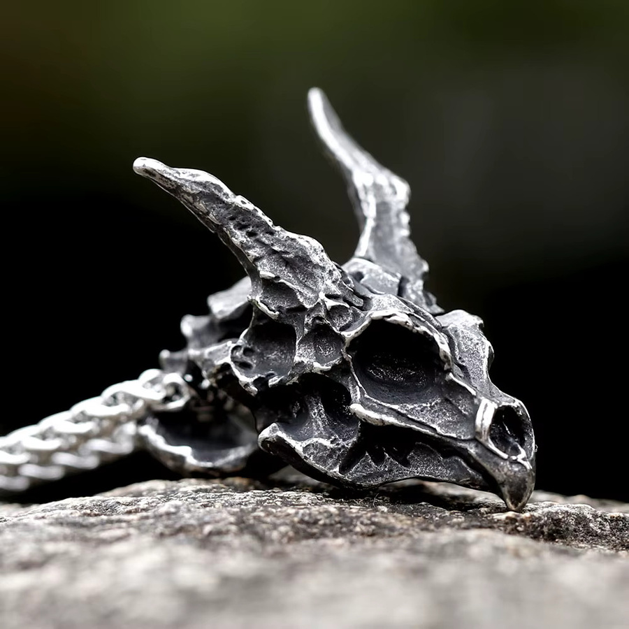 Anhänger Halskette, Viking Drachen Schädel, Edelstahl, Silber, Herren - Bild 2