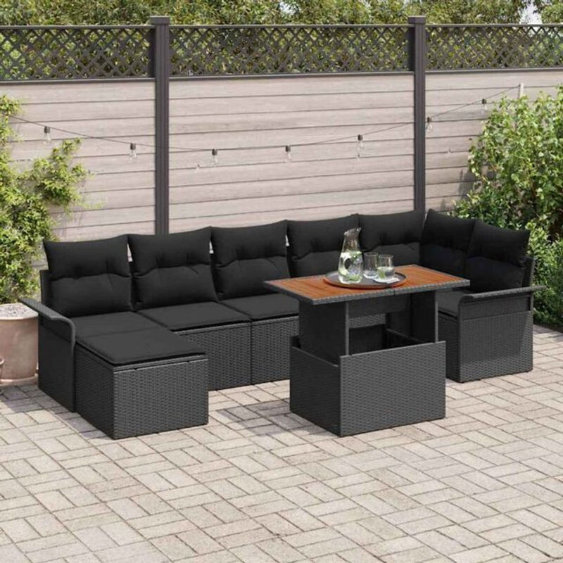vidaXL Garten-Sofa-Set aus Poly-Rattan mit Speicherfunktion, 8-teilig, Schwarz - Bild 1