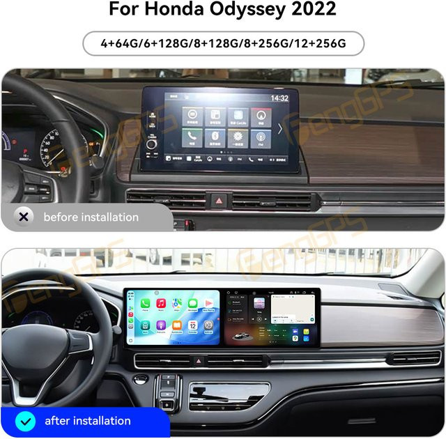 PENGGPS Dual Screen Android Radio für Honda Odyssey 2022 mit Wireless Apple CarPlay, Bluetooth, WiFi und 4G Multimedia Touchscreen Stereo in Schwarz - Bild 1