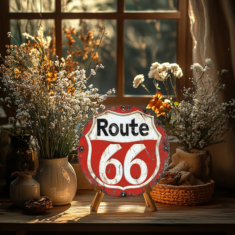 Potdemiel Vintage Route 66 Rundes Metallschild Durchmesser: 20,32 cm Retro Americana Wandkunst - Bild 6
