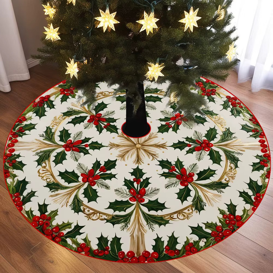 VIKAMA Weihnachtsbaumrock Holly Berry Print runde Boden-Dekoration für deinen Weihnachtsbaum - Bild 2