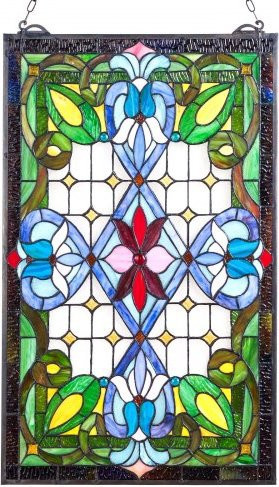 VEVOR Buntglasfensterpaneel im Tiffany-Stil, rechteckiges Glas-Fensterdekor mit Kette zum Aufhängen, Multicolor, Breite: 43,3 cm, Höhe: 73,1 cm - Bild 1