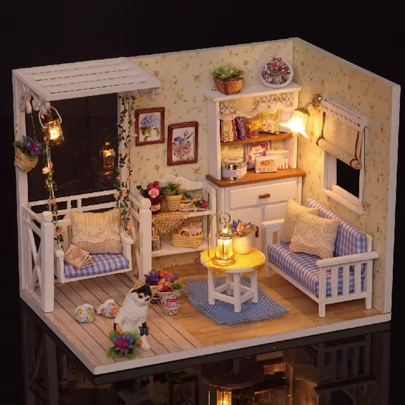 zuuton Kätzchen Mini Holz Puppenhaus Modellbausatz, mit Möbeln - Bild 2
