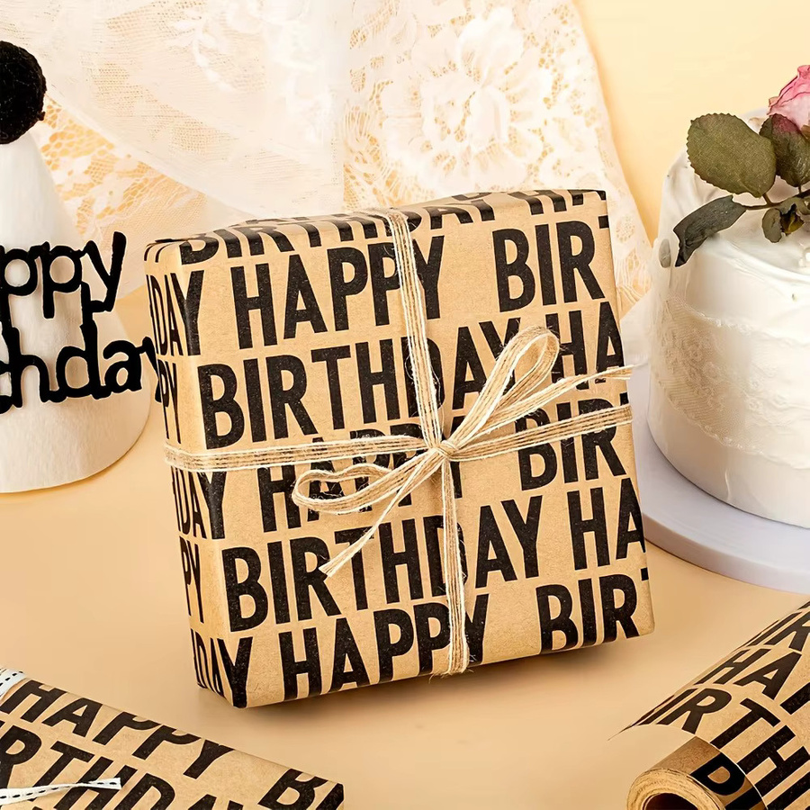 Bedrucktes Kraftpapier Happy Birthday für Geburtstage und Partys, Braun, Breite: 43 cm, Länge: 299,7 cm - Bild 2