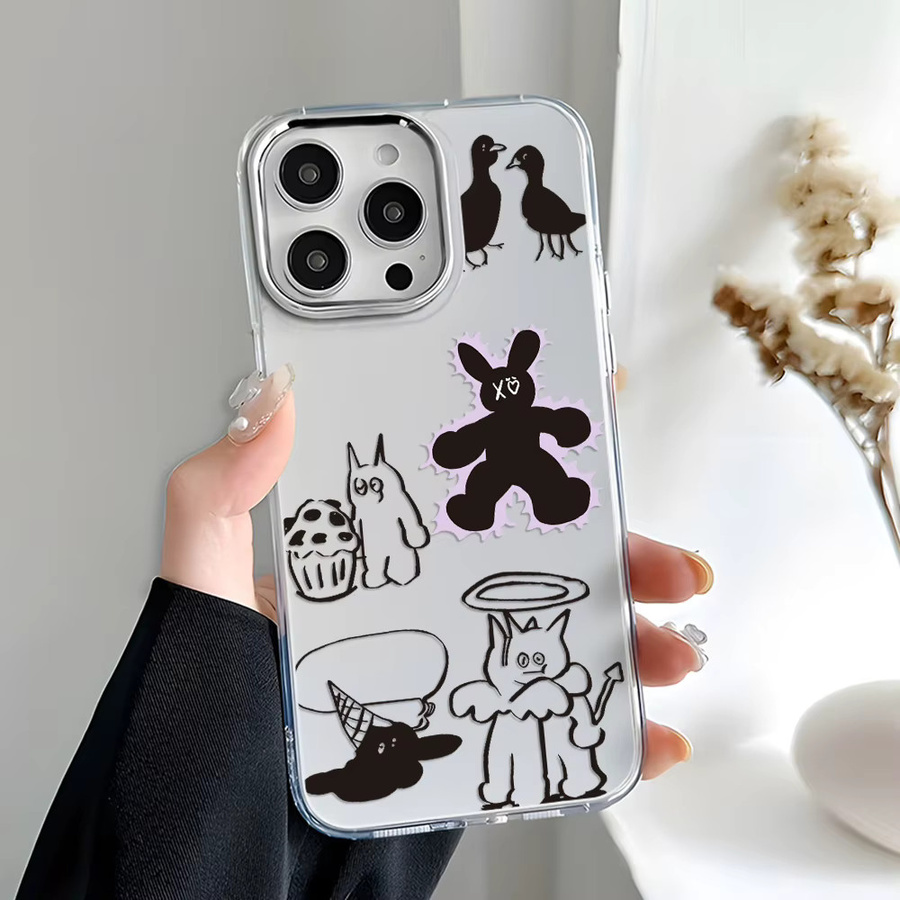 Transparente Monster-Handyhülle mit Schwarz-Weiß-Design für iPhone 11 bis iPhone 17 Pro Max, Stoßfeste Luxus-Schutzhülle - Bild 5
