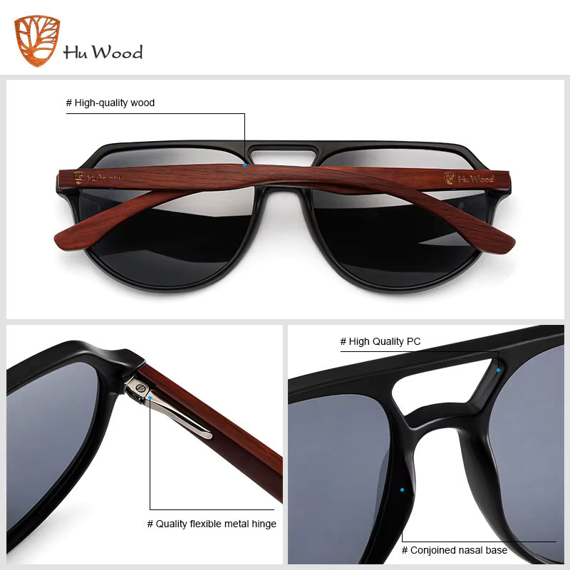 HU WOOD GR8049 Sonnenbrille Pilot, Holz, Vollrand, polarisiert, Herren - Bild 3