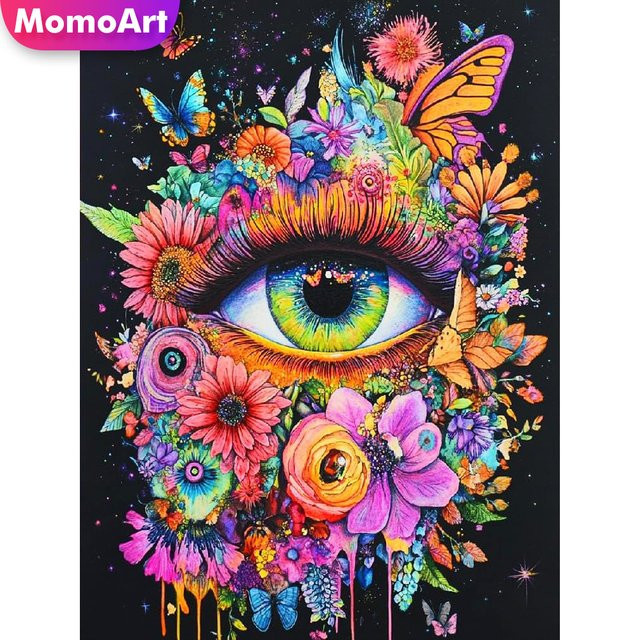 Momoart Diamantmalerei Augen-Porträt Abstrakt mit Blumen-Motiv als DIY Acryl Bastelset in Mehrfarbig, Breite: 30,0 cm, Höhe: 20,0 cm, Tiefe: 20,0 cm - Bild 1