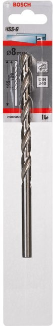 Bosch HSS-Metallbohrer Twist Drill aus Edelstahl in Silber, Durchmesser: 8 mm, Gesamtlänge: 16,5 cm - Bild 1