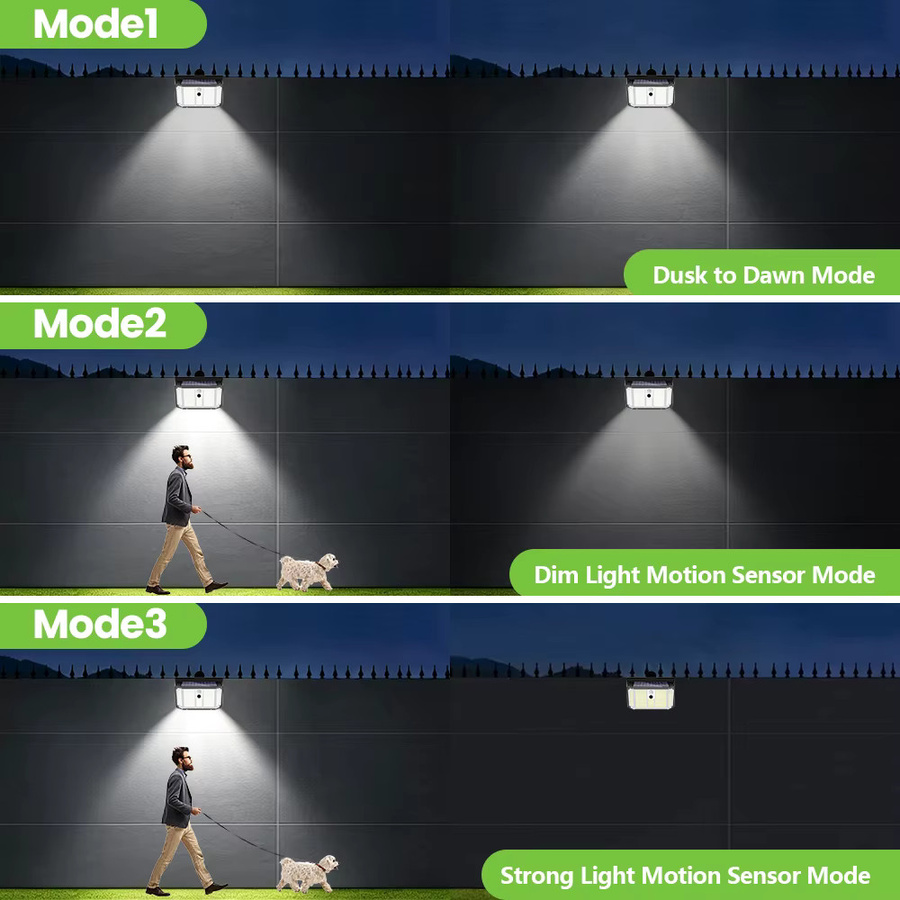 Schwarze LED Solarleuchten mit Clip für den Außenbereich, IP65 wasserdicht mit Bewegungssensor und 3 Beleuchtungsmodi für Garten und Terrasse - Bild 6