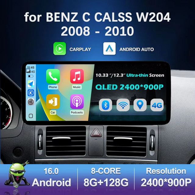LIARO-NAVI Multimedia Video Player für Mercedes Benz C-Klasse W204 (2008-2010) mit Android System, Carplay, 2,5D Bildschirm, WiFi, GPS, 4G und Bluetooth in Schwarz - Bild 1