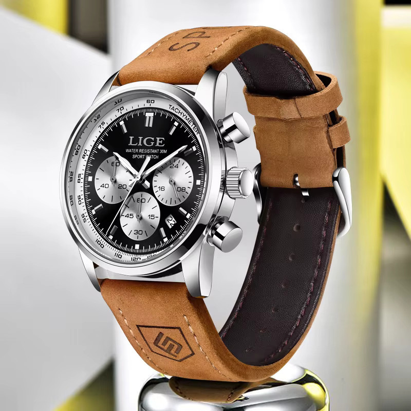 Lige Armbanduhr, Quarz, Leder, Schwarz, Herren - Bild 6