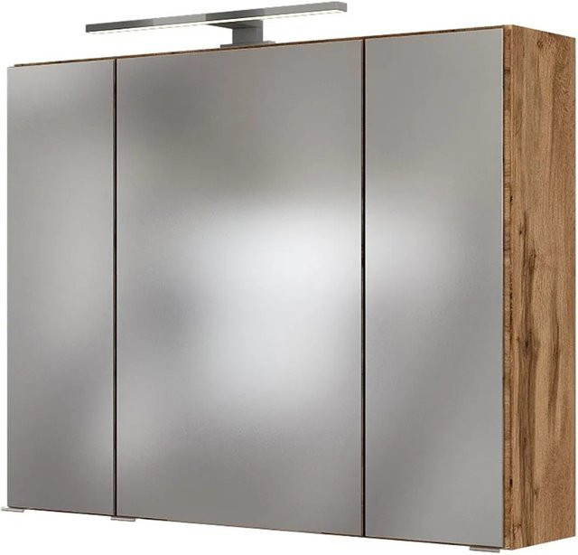 Held Möbel Spiegelschrank Bari 3D in Wotaneiche mit LED-Beleuchtung und Steckdose, Breite: 80 cm - Bild 1