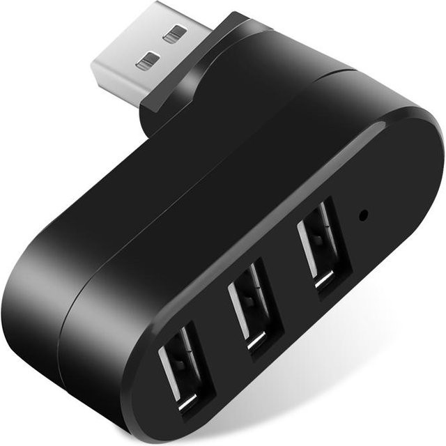VAORLO USB 2.0 Hub mit 3 Ports Mini Splitter Adapter für PC, Notebook und Laptop, Schwarz - Bild 1