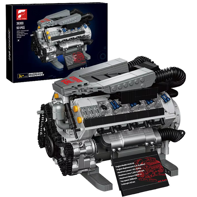 AMAZINGBLOKS V8 Motor Technologie Bausteine Set, 931 Teile, Graues DIY Modellbau-Set für Kinder und Erwachsene ab 14 Jahren - Bild 6