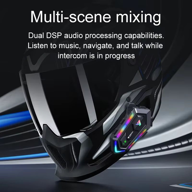 Y20 MAX Motorradhelm Bluetooth-Headset mit Gegensprechanlage, V5.3 Mischfunktion, IPX6 wasserdicht, RGB-Lichteffekt und 1000-mAh-Akku in Schwarz/Multicolor - Bild 6