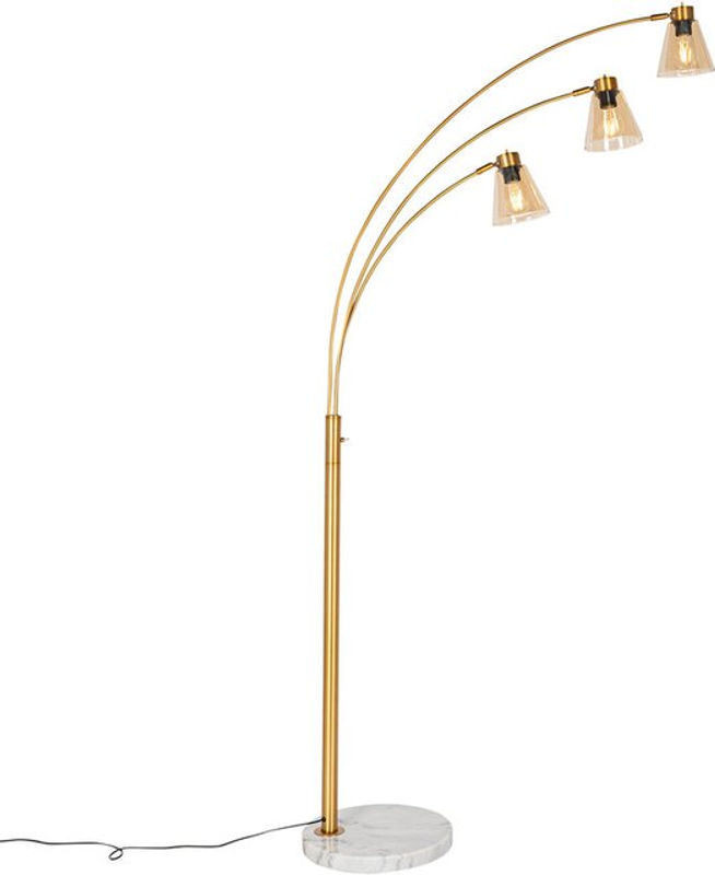 QAZQA Bogenlampe in Bronze und Weiß im Art-Deco-Stil mit Marmor und Glas für 3 E27 Leuchtmittel - Bild 1