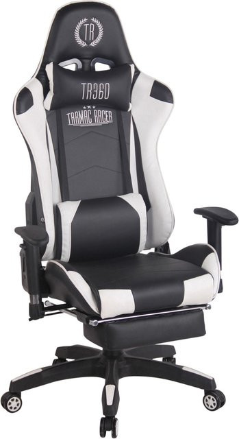 TPFLiving Racing Bürostuhl Turbine Gaming Chair mit Fußablage und Kopfstütze, Schwarz/Weiß, Höhe: 142 cm, Breite: 67 cm, Tiefe: 58 cm - Bild 1