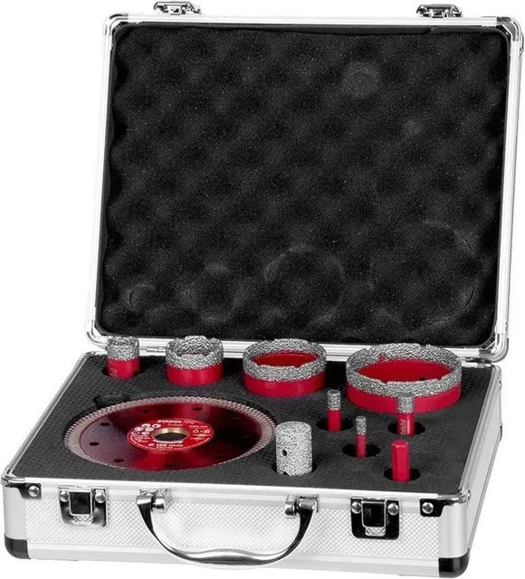 PROREGAL Diamant Lochsäge Set mit M14 Anschluss in Rot, Durchmesser: 6 mm, 8 mm, 10 mm, 20 mm, 35 mm, 50 mm und 68 mm - Bild 1