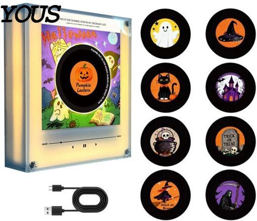 Magnetischer Musikwürfel im Vinyl-Schallplattenspieler-Design mit 9 programmierbaren Platten, 128MB Speicher, NFC-Funktion und LED-Nachtlicht, Farbe: Schwarz - Bild 1