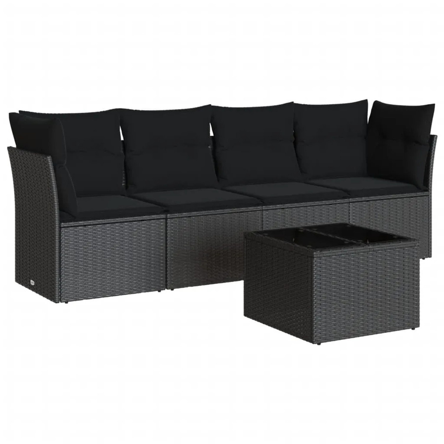 vidaXL 5-tlg Garten-Sofagarnitur aus Poly-Rattan mit Kissen in Schwarz - Bild 2