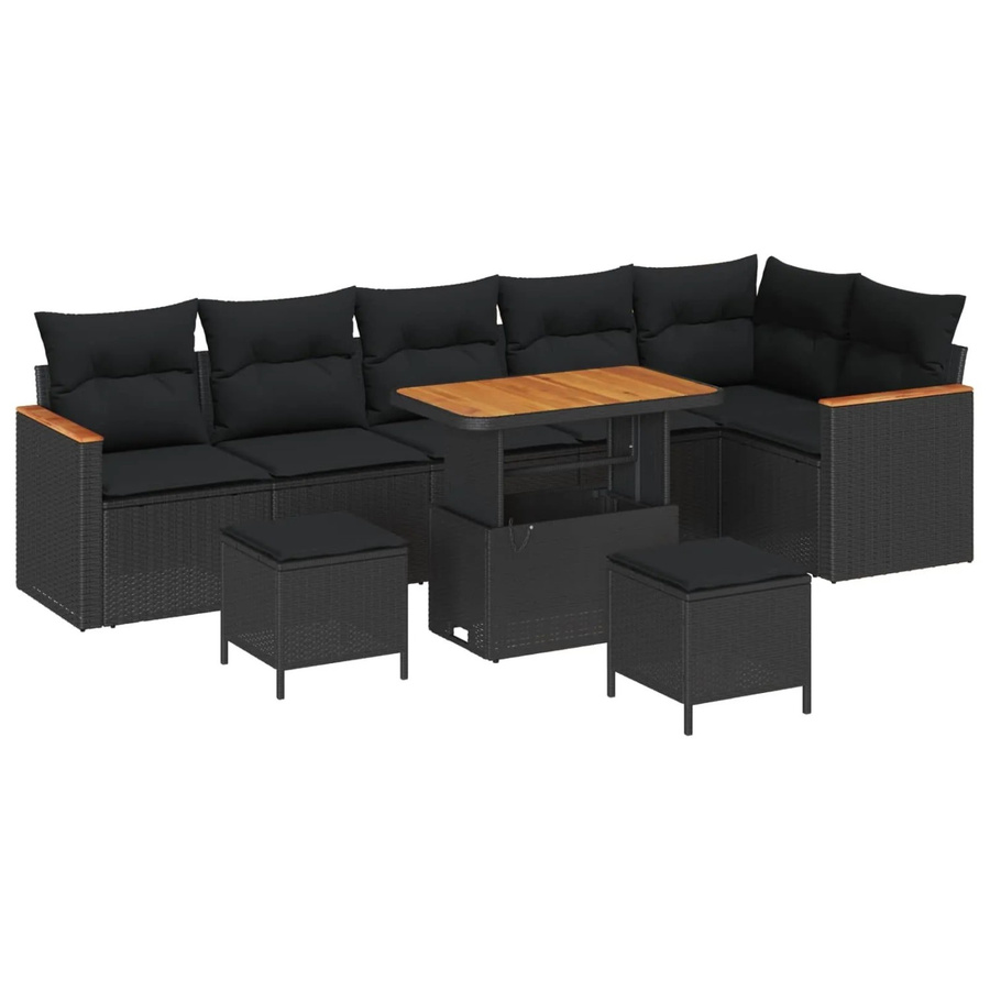 vidaXL Garten-Sofa-Set L-Form in Schwarz mit Polsterkissen, Ottoman und Couchtisch aus Poly-Rattan mit integriertem Stauraum - Bild 2