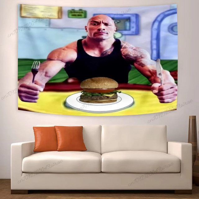 VIKAMA Dwayne Johnson Pancake Tapestry Wandkunst in Multicolour, Hängedekoration für Teenager-Schlafzimmer, B: 60 cm, H: 40 cm - Bild 1