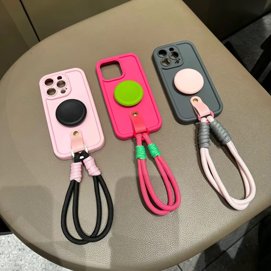 Tobebest Silikonhülle für iPhone mit Lanyard-Handgelenkschlaufe und Ständer in Grün und Pink - Bild 1
