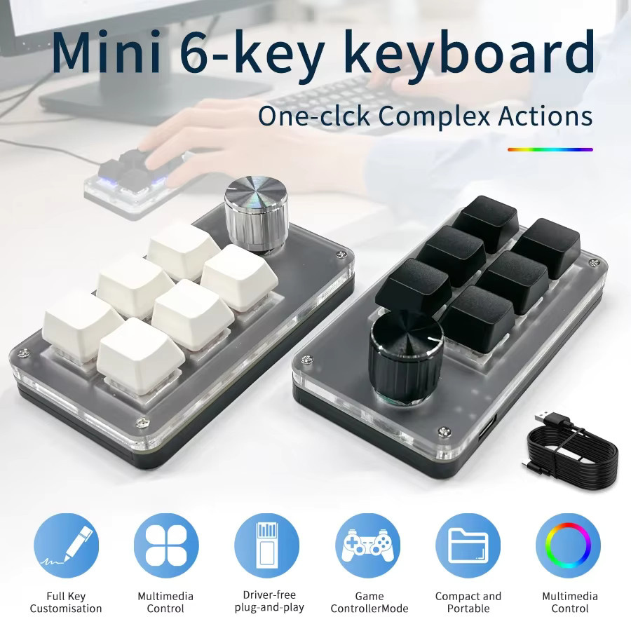 GGBEE Mini-Tastatur mit 6 Tasten, 1 Drehregler und RGB-Beleuchtung, kabelgebunden, Hot-Swap, Schwarz - Bild 5
