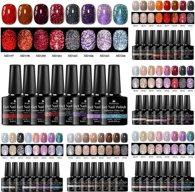 MSRUIOO Glitter Gel Nagellack Set, 8 Stück, Reflektierend, Glänzend - Bild 1