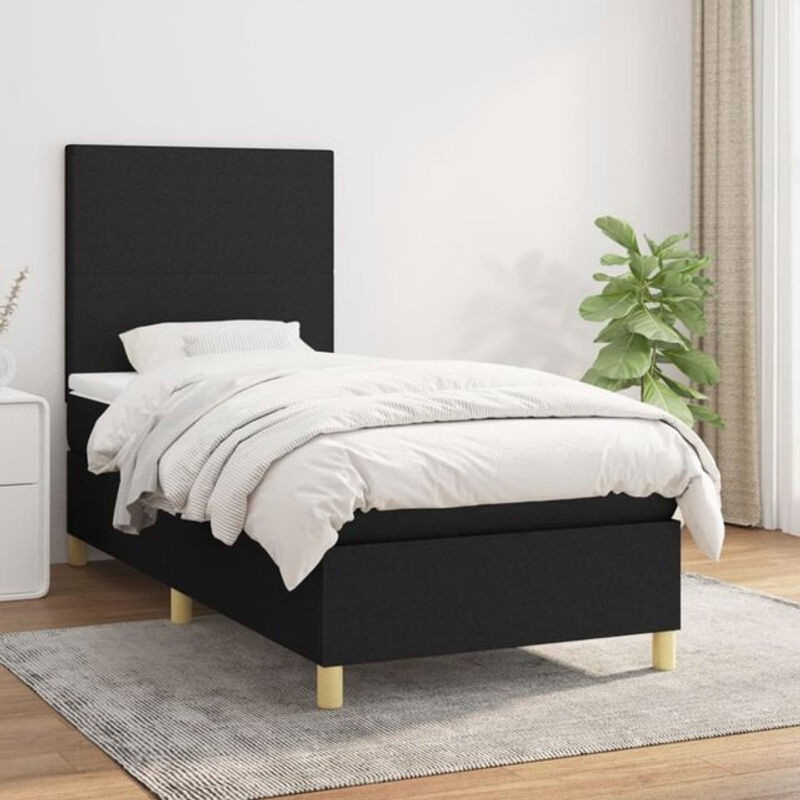 Vidaxl Boxspringbett mit Matratze in Schwarz aus Stoff, B/T: 90 x 200 cm - Bild 1