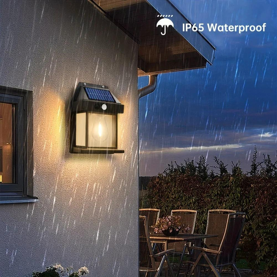 YJMP Super Lighting Solar Wandleuchten Set 4 Stück, Schwarz, LED Außenbeleuchtung mit Bewegungssensor und Dämmerungssensor, IP65 Wasserdicht, Warmweißes Licht für Terrasse, Veranda und Garage - Bild 2