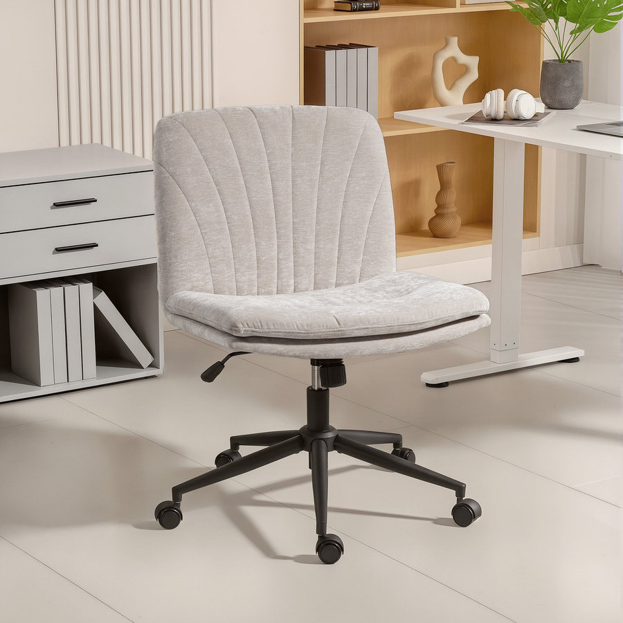 HOMCOM Homeoffice Schreibtischstuhl in Leinenoptik mit Wippfunktion und Höhenverstellung, Drehstuhl in Beige für Arbeitszimmer und Schlafzimmer, Aosom - Bild 2