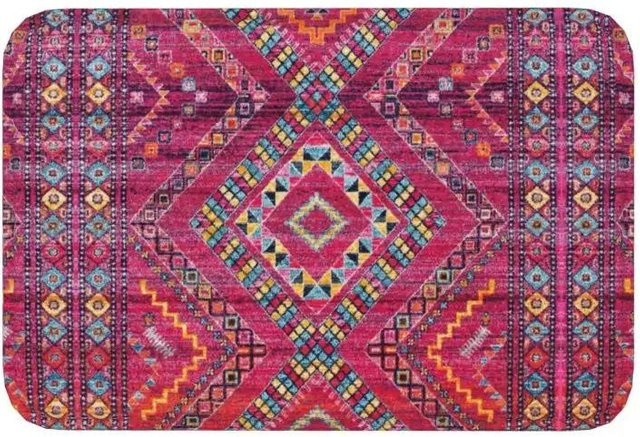 Marokkanischer Berberteppich im Boho-Stil als rutschfeste Fußmatte mit geometrischem Muster, Multicolour, B/T: 80 x 50 cm - Bild 1