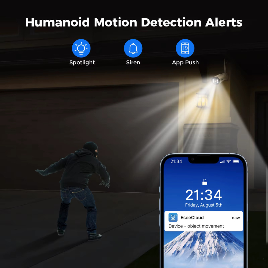 Hiseeu 3MP Drahtlose IP Kamera für den Außenbereich, Wasserdichte WiFi CCTV Überwachungskamera in Weiß mit P2P-Funktion für Eseecloud - Bild 4