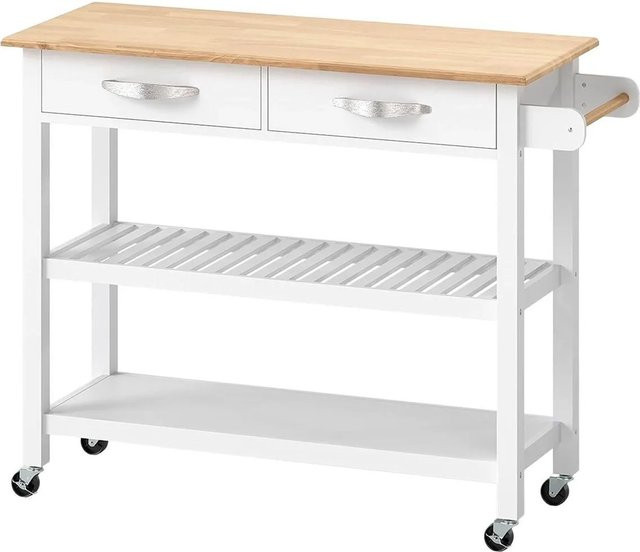 Costway Küchenwagen aus Holz mit Rollen in Weiß, B/T/H: 116 x 43 x 89 cm - Bild 1