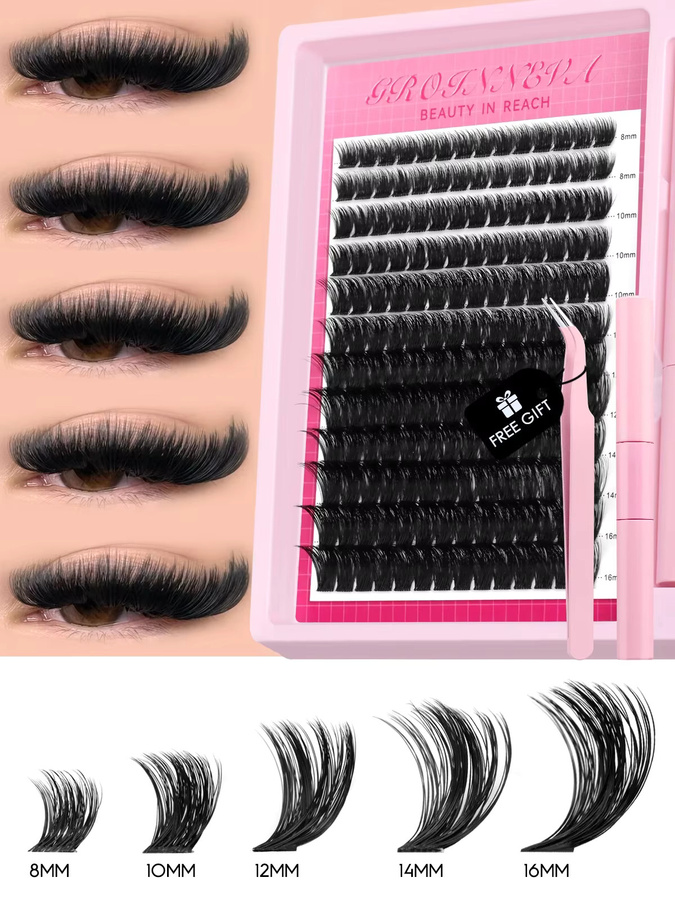 GROINNEYA Wimperncluster-Set, C-Curl, Matt - Bild 3