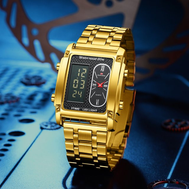 VA VA VOOM Digitaluhr, Quarz, Edelstahl, Gold, Herren - Bild 1